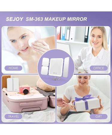Sejoy Travel Makeup Vanity Mirror - 64 LED Lighted, 3X 7X Magnification, Tri-Fold Portable Mirror, Touch Sensor, 3 Color Modes, Rechargeable - Purple - Buy Online on GoSupps.com