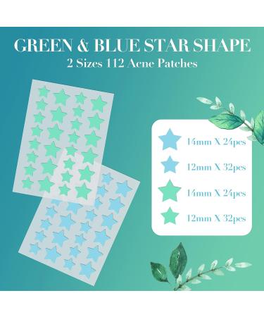 Acne Pimple Patch 112 Patches with Tea Tree & Calendula Oil - Hydrocolloid Acne Dots for Face - Cute Green & Blue Star-Shaped Pimple Stickers - Buy Online on GoSupps.com