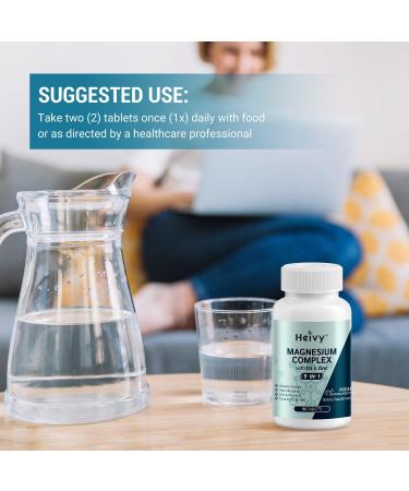 Heivy Magnesium Complex, Magnesium Glycinate, Citrate, Malate, Oxide, Gluconate with Zinc and Vitamin D3, Magnesium Supplement for Muscle, Nerve, Heart, Bone Support, High Absorption, 90 Tablets Unflavored 90 Count (Pack of  - Buy Online on GoSupps.com