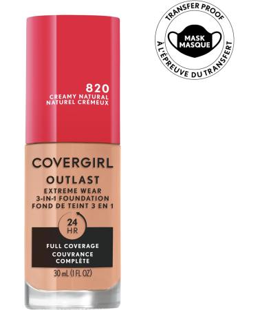 COVERGIRL - Outlast Extreme Wear 3-in-1 Full coverage liquid Foundation Creamy Natural - 820 30 Milliliters - Buy Online on GoSupps.com