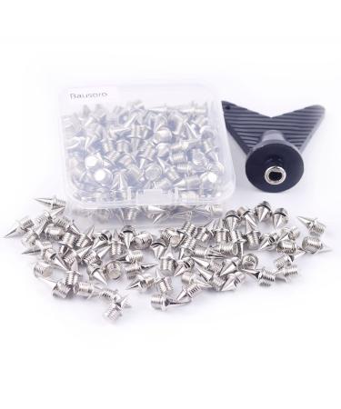 110pcs 1/4 Inch Track Spikes Steel Replacement Spikes for Track Shoes Pyramid Spikes with Spike Wrench for Sprint Sports Running and Cross Country (Silver)