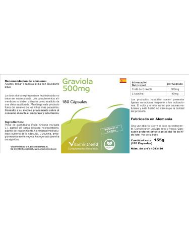 Graviola 500mg -! FOR 6 MONTHS! - - Graviola fruit powder- Box of 180 capsules! Vegan | Vitamintrend  - Buy Online on GoSupps.com