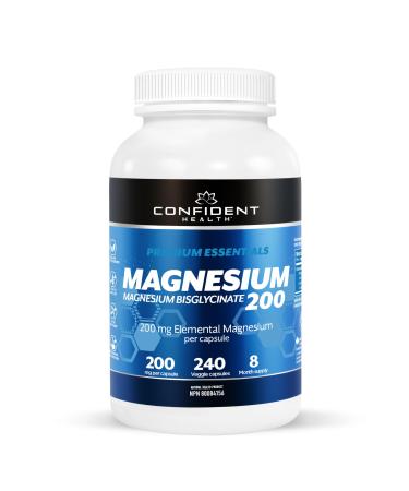 Magnesium Bisglycinate 200mg 240 Veggie Capsules 240 Servings - 8 Month Supply - Relaxes Muscles Improves Sleep Quality Maintains Proper Muscle Functions Balances Electrolyte Levels Enhances Bone Density - by CONFIDENT HEALTH 240 count (Pack of 1)