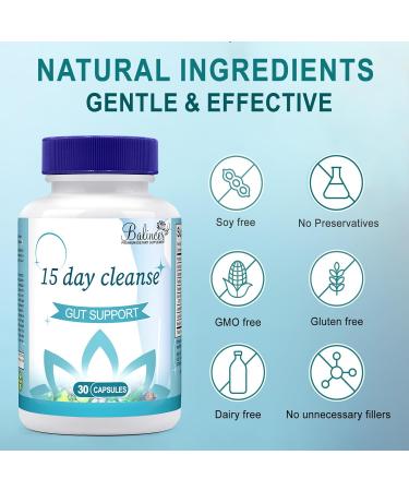 15 Day Cleanse - Advanced Gut & Colon Detox Support for Men & Women | Non-GMO Senna Cascara Sagrada & Psyllium Husk 30 Capsules - Buy Online on GoSupps.com