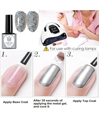 Silver Glitter Gel Nail Polish Nail Varnish Soak off UV/LED Lamp French Manicure Nails Long Lasting Nail Art Manicure Salon DIY at Home - Buy Online on GoSupps.com