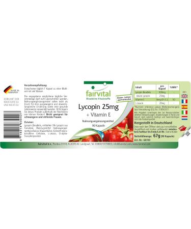 Fairvital Lycopin Kapseln mit Vitamin E 25mg Lycopin VEGAN 90 Mikroverkapselte Kapseln f r optimale Gesundheit - Buy Online on GoSupps.com
