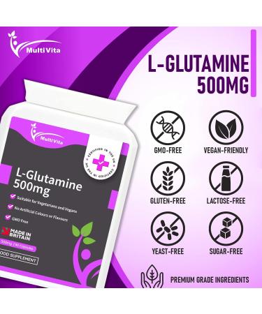L-Glutamine 500mg Capsules - 90 Count | Pure Amino Acid Supplement | Vegan & Vegetarian Friendly | Made in UK - Buy Online on GoSupps.com
