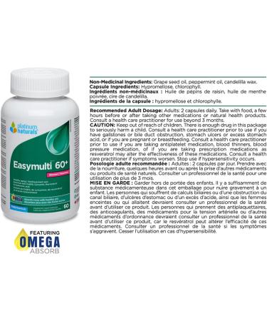 Platinum Naturals Easymulti 60+ for Women 60 Capsules - Comprehensive Multivitamin with CoQ10 Omega & Fish Oil for Heart Health Enhanced with Calcium Vitamin D3 & B Complex for Immune Support 60 count (Pack of 1) - Buy Online on GoSupps.com