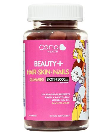 Beauty+ Hair Nails and Skin Vitamins - Biotin Gummies 5 000 Mcg - Folate - Vitamin B Complex B5 B6 B12 - Biotin Vitamins - Faster Hair Growth Gummies Stronger Nails Healthy Skin Care