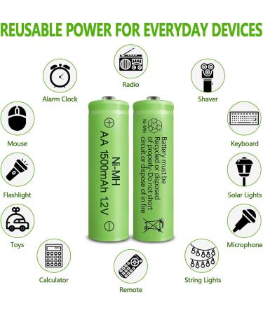 Rechargeable AA Batteries 1500mAh - High Capacity NIMH 1.2V - 8 Pack Pre-Charged for Solar Lights & Household Devices - Buy Online on GoSupps.com