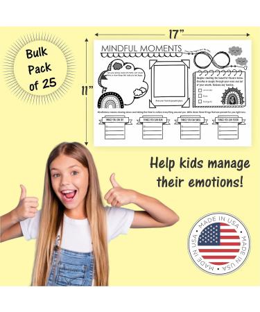 Mindful Coloring Placemats for Anxiety Relief - 25 Activity Mats for Kids. Sensory Calming Tool for Mindful Activities - Buy Online on GoSupps.com