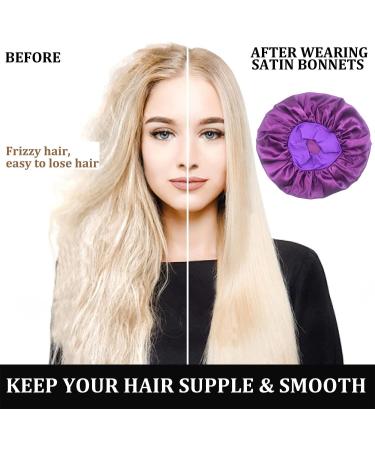 Buy Eupinduo Satin Sleeping Caps - 2 Piece Bonnet for Curly Hair Soft High Elastic Night Hood in Black & Purple - Buy Online on GoSupps.com