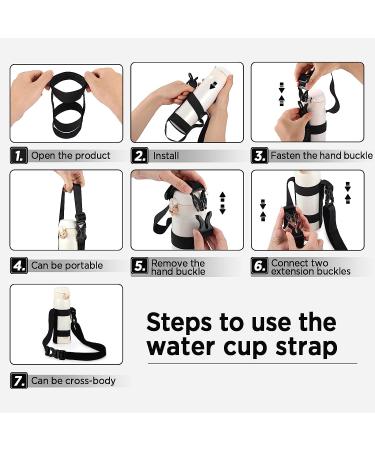 EasyAcc XL Water Bottle Handle Shoulder Strap with Carabiner - Fits 12oz to 64oz Hydro Flask and Universal Wide Mouth Bottles - Ideal for Walking, Hiking, Camping - Full Black - Buy Online on GoSupps.com