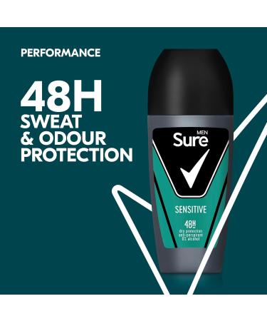Sure Sensitive Antiperspirant Roll On deodorant for men with MotionSense technology for 48-hour sweat and odour protection 6x 50 ml - Buy Online on GoSupps.com