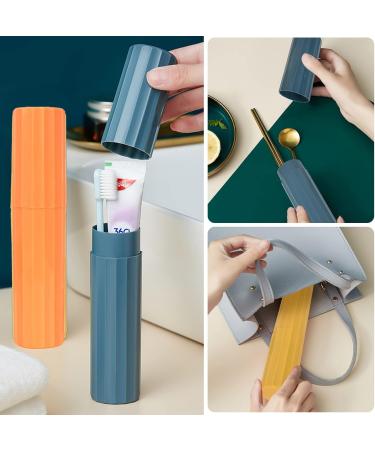Zimoer Travel Toothbrush Cup Set | Portable Blue & Orange Toothpaste Holder for Camping School Business Trips & Home - Buy Online on GoSupps.com