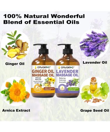 Ginger Massage Oil 2-Pack with Arnica & Lavender - Warming and Relaxing Aromatic Therapy for Sore Muscles - Includes Massage Ball - Buy Online on GoSupps.com