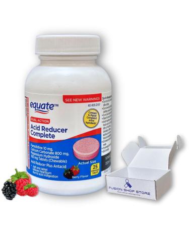 Dual Action Acid Reducer- Berry Flavor Chewable Tablets 25 Count (Pack of 1) Boxed by Fusion Shop Store