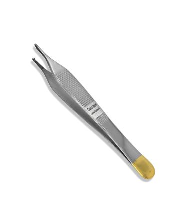 Cynamed T/C Adson Plastic Surgery Forceps 4.75 Straight Fine Point with Tungsten Carbide Inserts Surgical Veterinary Instruments with Gold Handle (1X2 Teeth Adson Tissue Forceps TC) 1x2 Teeth Adson Tissue Forceps TC