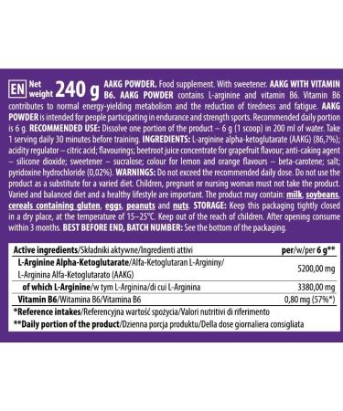 Trec Nutrition L-Arginine Alpha-Ketoglutarate (AAKG)+ Vitamin B6 240g Powder Supplement | Energy Muscle Pump PRE Workout | Grapefruit - Buy Online on GoSupps.com