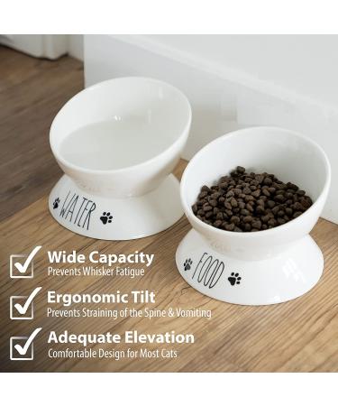 Purrfect Pet Elevated Cat Food Bowl Set - Porcelain Raised Bowls for Food and Water - Small Pet Dog Bowl Included - Wide Tilted Design for Easy Feeding & Drinking - Buy Online on GoSupps.com