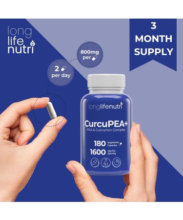 CurcuPEA+ (Palmitoylethanolamide + Turmeric Complex 600mg/1000mg) Derived from Curcumin Longa 180 Vegetarian Capsules Natural Antioxidant 3-Month Supply GMP Certified Vegan Made in USA 180 Count (Pack of 1) - Buy Online on GoSupps.com