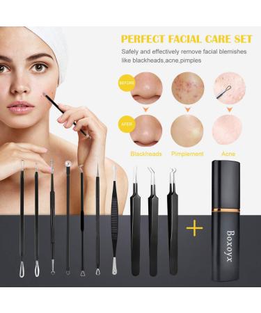 Pimple Popper Tool Kit - Boxoyx 10 Pcs Blackhead Remover Comedone Extractor Set in Metal Case for Quick Pimple, Blackhead, and Zit Removal - Facial and Nose Extraction (Black) - Buy Online on GoSupps.com