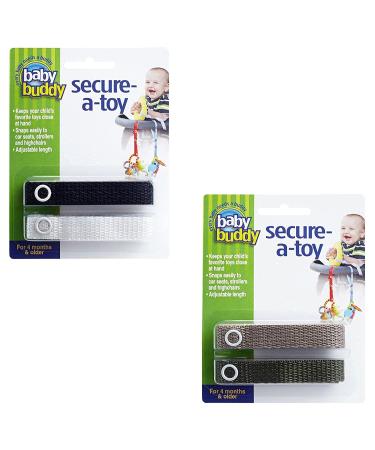 Baby Buddy Secure-A-Toy Safety Strap - 4 Pack, White/Black/Tan/Olive | Secures Toys, Teethers, Pacifiers to Strollers, Highchairs, Car Seats | Adjustable Length for Sanitary Toy Management - Buy Online on GoSupps.com