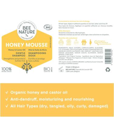 Bee Nature Organic Honey & Castor Oil Shampoo and Conditioner Set - SLS Free, Anti-Dandruff, Moisturizing, Nourishing - Ideal for Dry, Curly, Damaged Hair - 200ml Each - Buy Online on GoSupps.com