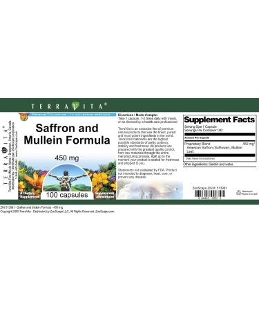 Saffron and Mullein Formula - 450 mg (100 Capsules ZIN: 513981) - 3 Pack - Buy Online on GoSupps.com