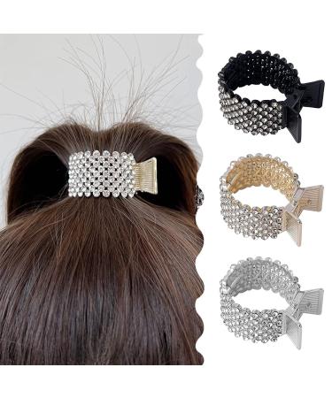 3Pcs Small Rhinestone Hair Claw Clips for High Ponytail  Ponytail Buckle Hair Clip Shining Hair Clips Nonslip Metal High Ponytail Claw Clip Decorative Ponytail Holder Hair Accessories for Women Girls