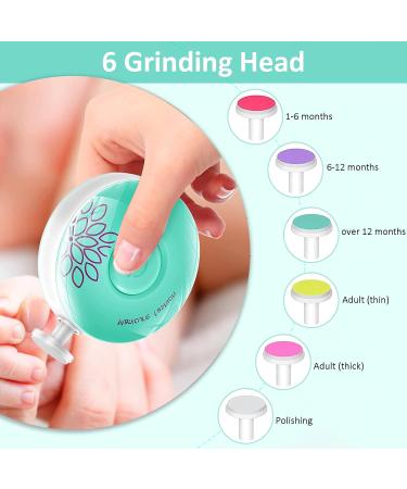 Jinpojun 6-in-1 Electric Baby Nail File - Safe Nail Care for Babies with Interchangeable Grinding Heads (Green) - Buy Online on GoSupps.com
