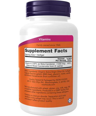 Now Foods Natural Beta Carotene 25000 IU - 180 Softgels | Antioxidant Support - Buy Online on GoSupps.com