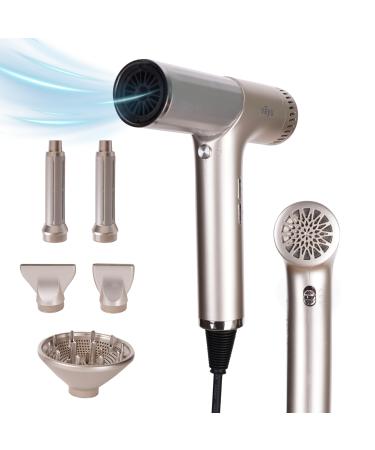 Professional Ionic Hair Dryer with Diffuser - (5 Attachments for Wavy Straight & Curly Looks) Rapid Drying Frizz Control Low Noise & 70% Lighter Than Traditional Hair Dryers