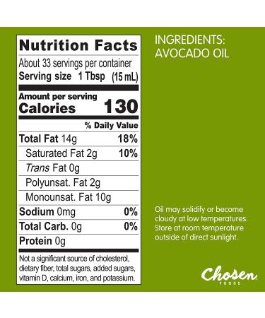 Chosen Foods 100% Pure Avocado Oil - 16.9 fl oz (500 ml) - Healthy Cooking & Salad Dressing - Buy Online on GoSupps.com