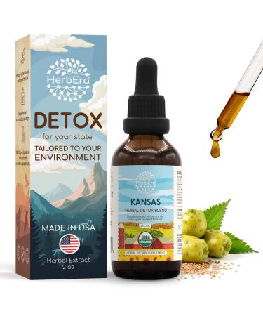 HerbEra Kansas Herbal Detox Blend - USDA Organic Extract Made in USA | Immune & Liver Support Liquid Drops | Burdock Dandelion Root Eleuthero Milk Thistle Noni | 2 fl oz
