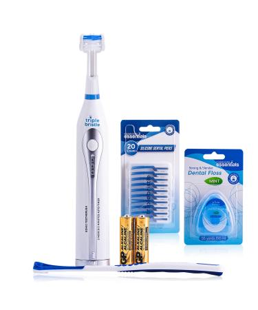 Triple Bristle GO | Portable Battery Sonic Toothbrush for Travel | Three Powerful Modes | Soft Nylon Bristles | Also for Autistic & Special Needs Adults and Kids | Triple Bristle Go + Oral Care Kit