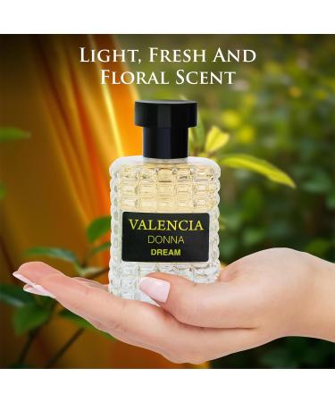 Valencia Donna Dream for Women Eau De Parfum - Citrus Floral Fragrance - Top Notes of Sweet Lychee & Calabrian Bergamot - Mid Tone of Turkish Rose Peony & Rose Water Blossom - Elegant 100ml Bottle - Buy Online on GoSupps.com