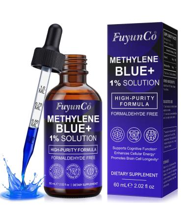 Methylene Blue Drops Methylene Blue Pharmaceutical Grade, 1% Solution Supplement for Humans Brain Health, Focus & Cognitive Support, No Formaldehyde, 60ml (2.02FL.OZ)