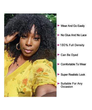 Premium Afro Kinky Human Hair Wig for Black Women - Short Curly with Bangs 180% Density - 14 & 16 Inch Options - Buy Online on GoSupps.com