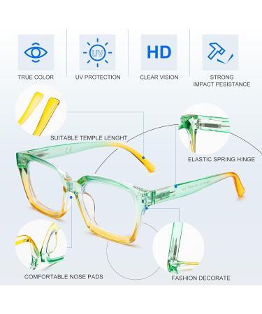Amorays Vintage Oversize Square Reading Glasses +3.50 | Anti-Light Blue Lens Zipper Spring | Stylish Presbyopia Readers for Women & Men - Yellowish Green - Buy Online on GoSupps.com