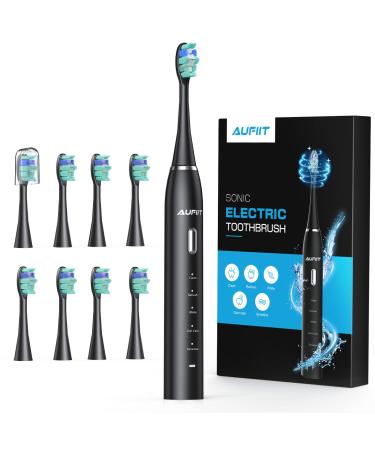 Electric Toothbrush for Adults, AUFIIT Sonic Toothbrush with 8 Brush Heads, Rechargeable Power Electric Toothbrush with 5 Modes & Smart Timer, 3 Hours Fast Charge Lasts up to 60 Days. Black