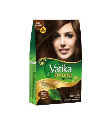 Dabur Vatika Henna Hair Coloring Dark Brown 6 Bags of 10g Organic Henna with Coffee & Pomegranate Conceals Gray Hair Provides Shine and Vitality Ammonia Free Nourishes and Protects