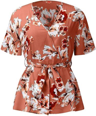 Women's Plus Size Pink V-Neck Wrap Blouse with Waist Belt - Casual Short Sleeve Tee for Large Sizes - Buy Online on GoSupps.com