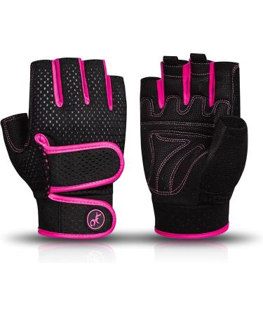 MOREOK Workout Gloves Gym Gloves for Men/Women, 3MM Gel Pad 3/4 Finger Weight Lifting Gloves Wrist Support Fitness Gloves for Powerlifting,Exercise,Fitness,Training,Bike,Pull ups and Rowing PINK Medium