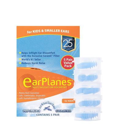 EarPlanes Ear Plugs Kid's Small Size 1 Pair (Pack of 5)