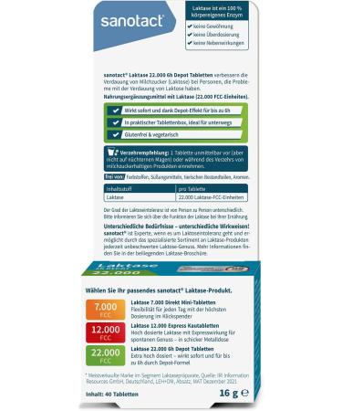 Sanotact Lactase 7 000 - Mini Lactose Intolerance Tablets (6 x 90) | Fast Waterless Relief for Lactose & Milk Intolerance - Buy Online on GoSupps.com
