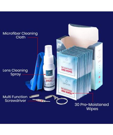 Buy Glasses Cleaner Kit | 30 Pre-Moistened Lens Wipes & Spray Microfiber Cloth Eyeglass Repair Tool - Safe for All Lenses - Camera Screen Sunglasses Cleaning - Buy Online on GoSupps.com