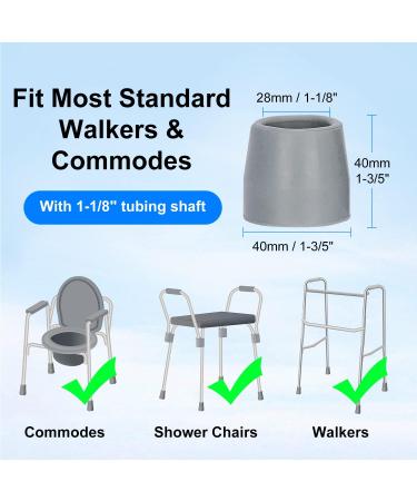 Supregear Universal Walker Tips - 4 Pcs 28mm Grey Replacement Tips for Walkers, Tool-Free Installation - 2 Pair Pack - Buy Online on GoSupps.com