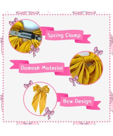 Satin Big Bow Hair Clip for Women - Yellow French Hairpin with Long Ribbon | Soft Solid Color Hair Barrette for Girls - Buy Online on GoSupps.com