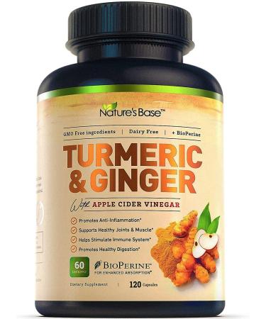Turmeric Curcumin Supplement with Ginger & Apple Cider Vinegar (120 Count), BioPerine Black Pepper, Tumeric & Ginger, 95% Curcuminoids & Joint Supplement, Antioxidant Tumeric Supplements Capsules 120 Count (Pack of 1)